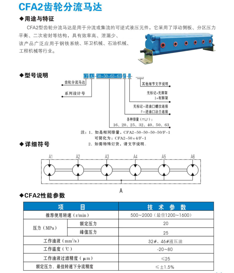 CFA系列齿轮分流马达