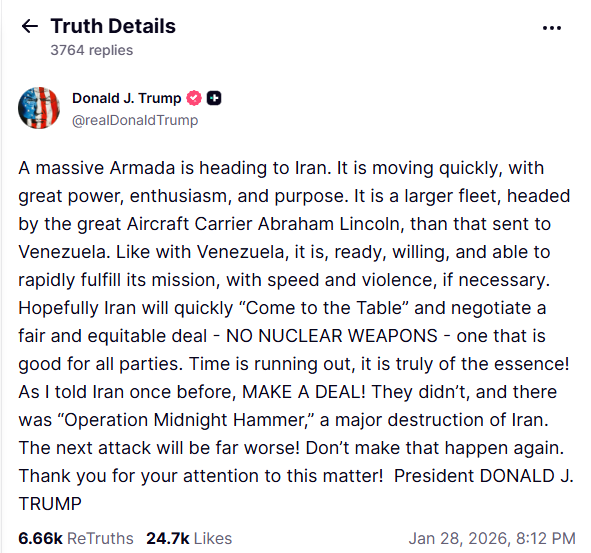 特朗普：筹划同伊朗对话 “希望”不动用武力