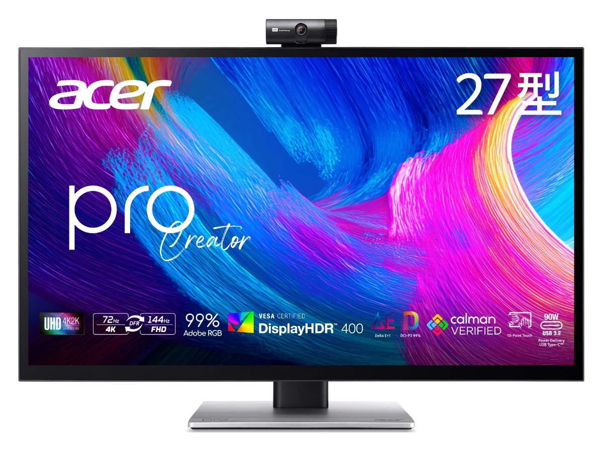 宏碁推出 PE270KT 专业显示器：UHD 72Hz 双模可触控，自带 8M 摄像头 ...